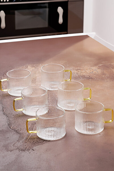 Bev Kitchen Glass 6-Piece Line Patterned 110 ml Mug 6 cm