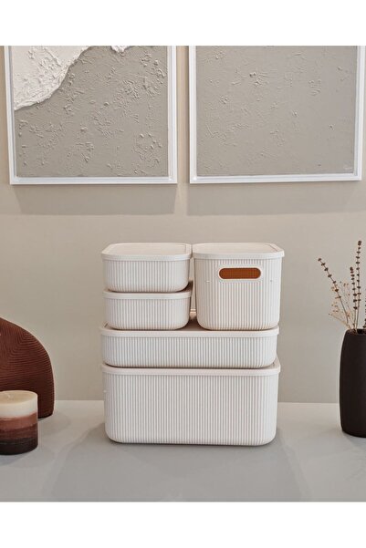 Bayev 5 Pieces Colores Cream Office Closet Organizer Box with Lid Socks Clothing Organizer Set