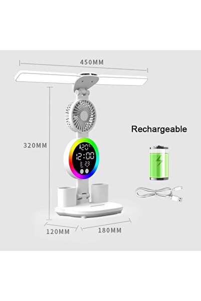 Choice نموذج شحن B مصباح طاولة LED على شكل ساعة مع مروحة قابلة للشحن عبر USB ...