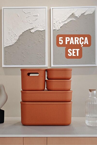 Bayev 5 Parça Colores Turuncu Ofis Dolap İçi Düzenleyici Kapaklı Kutu Çorap K...
