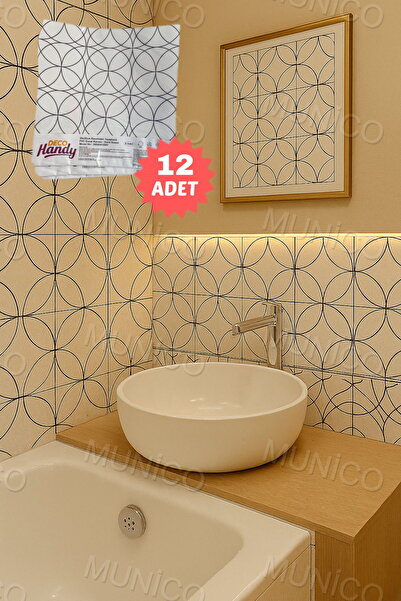 Munico 12 Adet 30x30cm Geometrik Modern Su Geçirmez Duvar Çıkartmaları Kendinden Yapışkan Fayans Etiket