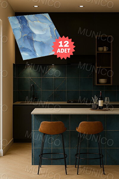 Munico 12PC 30x30 Cm Kendinden Yapışkanlı Okyanus 3D Şık Fayans Duvar Yapıştırma Duvar Kağıdı Dekor