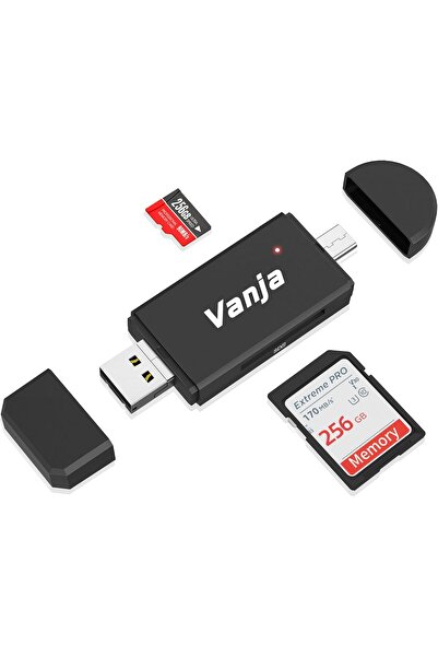 VANJA SD/Micro SD Card Reader, USB Type C Micro USB OTG Adapter