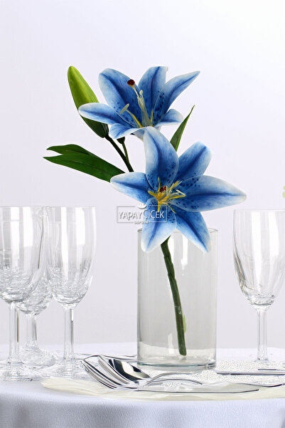 Yapay Çiçek Deposu زهرة اصطناعية فاخرة مكونة من قطعتين، زهرة النمر الرطبة، 40 سم، أزرق داكن