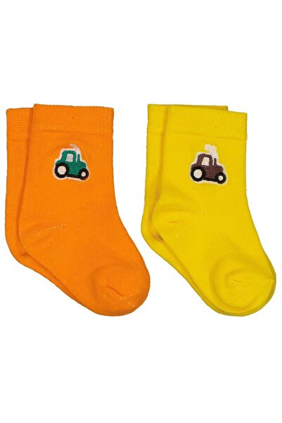 Civil Baby Traktör Aksesuar Nakışlı 2'li 6- Bebek Erkek Çorap Set - Sarı18 Ay