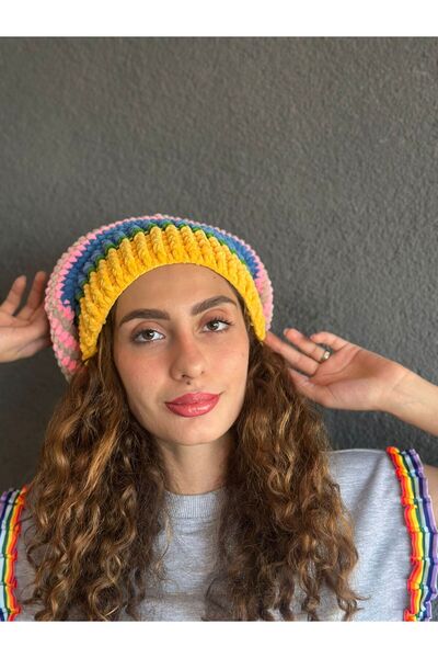 Gönülden Tasarım BEANIE DE FEMEI TRICOTATĂ DE MÂNĂ DIN CATIFEA