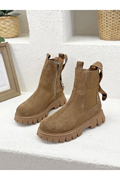 NUR KARACA 25K-001-R25-209 Solely Leather Boots with Rubber Detail for Women