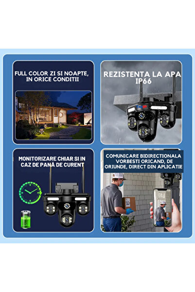 Taggo Crocodile Surveillance Camera, 4G Connection, 3 Lenses, 12 MP, Panoramic View, Night vision