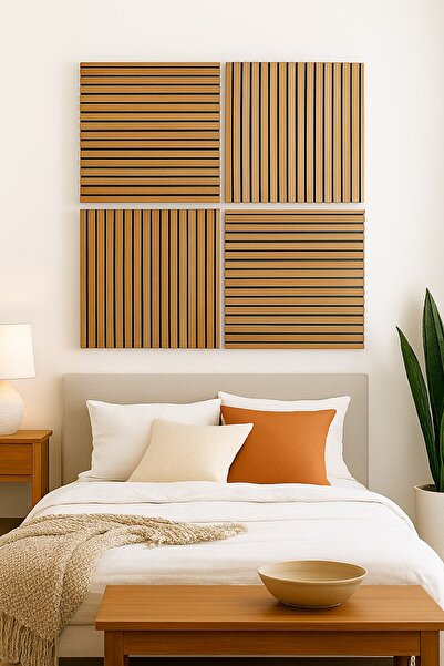 UnicSpot Комплект от 4 акустични гофрирани панела, тиково дърво, UnicSpot, 60...