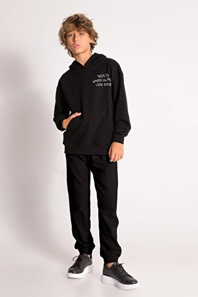 RAPAPA Σετ αθλητικής φόρμας για αγόρια με μαύρη κουκούλα με στάμπα κάτω επάνω 2 τεμάχια 4036