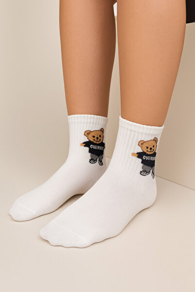 shefox 6 Pairs of Women's Teddy Bear Patterned Cotton Lycra College Socks