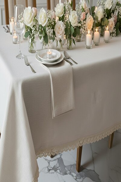 zarafet concept Naturel Ham Keten Vintage Masa Örtüsü