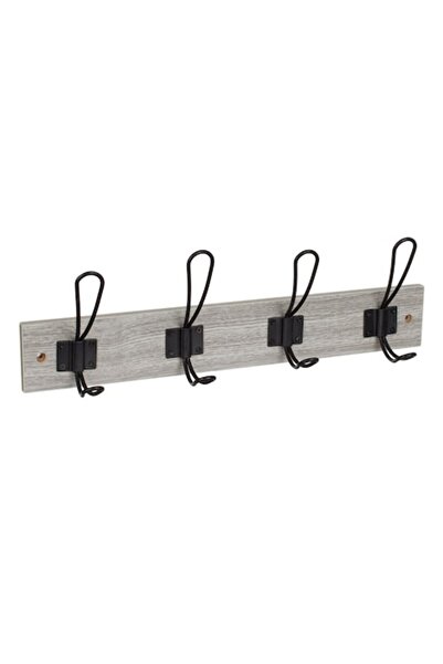 SHOPIENS Cuier de perete din lemn cu 8 cârlige Shopiens® gri, 45x7x1.2 cm