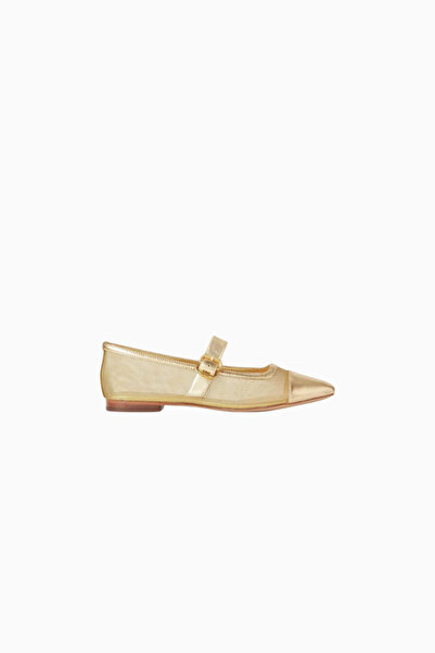 Sam Edelman Miranda Gold Metallic Leather-Mesh, Square Toe Buckle Mary Jane W...