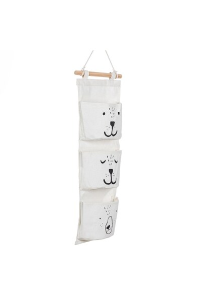 SHOPIENS Hanging Storage Organizer for Kids Shopiens®, with 3 Compartments, Bear Design, 20 x 58 cm