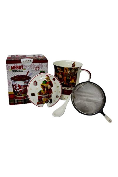 velve Set cana din ceramica cu capac, infuzor si lingurita, cu tematica de Cr...