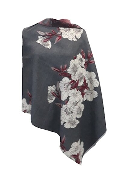 L-line fashion Women's scarf, double-sided, dark gray and burgundy, floral pattern, size 190x65 cm