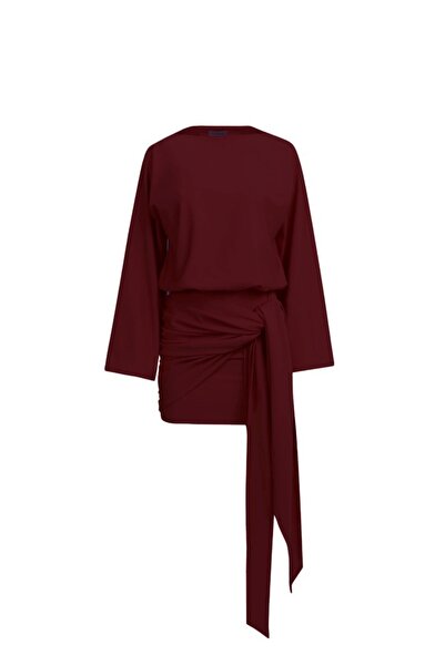 La Sarta Evora Side Tie Burgundy Dress