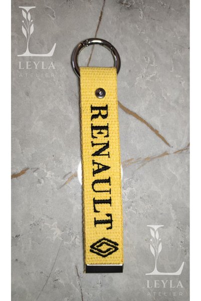 LEYLA ATELIER Metal Detailed Embroidered Car Keychain - Long Lasting, Stylish and Durable - Renault
