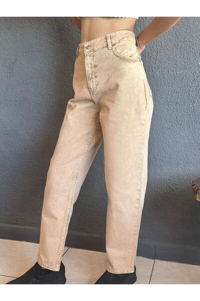 Gönülden Tasarım Cream Color Denim Women's Pants Size L