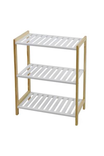SHOPIENS Raft din lemn Shopiens®, cu 3 rafturi albe, 47x25x61,5 cm