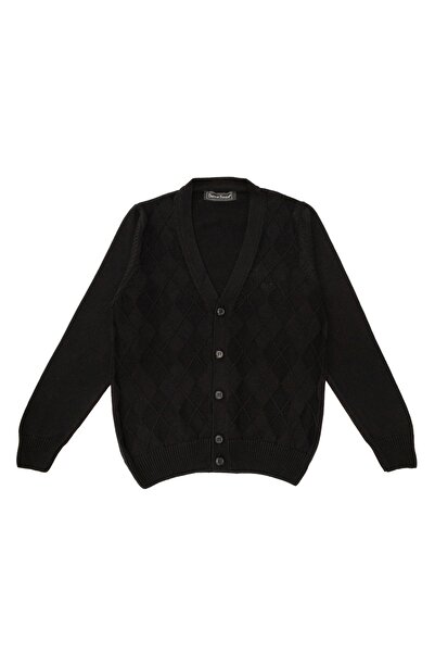 Doctor junior Boy's Black School Cardigan with Diamond Pattern and Buttons