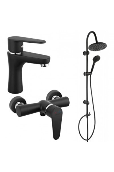 FERRO 3 in 1 Package Algeo Faucets washbasin, shower faucet and shower column, Matte Black