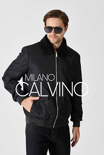 Milano Calvino معطف بومبر رجالي - ياقة منحنية قابلة للإزالة