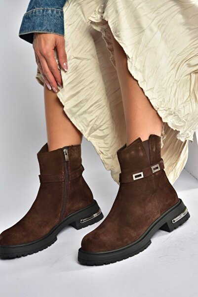 Fox Shoes V555575602 Kahverengi Hakiki Deri Süet Comfort Ortopedik Taban Kadın Bot