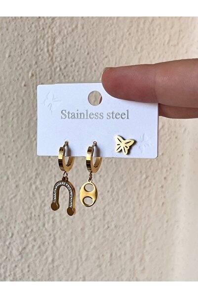 H&T acsessories أقراط ذهبية من الفولاذ المقاوم للصدأ عالي الجودة 316L مكونة م...