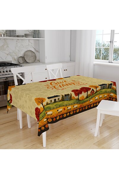 Else Dekor Colorful Minimal Striped Patterned Digital Print Suede Fabric Kitchen Tablecloth