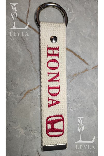 LEYLA ATELIER Metal Detailed Embroidered Car Keychain - Long Lasting, Stylish and Durable - Honda