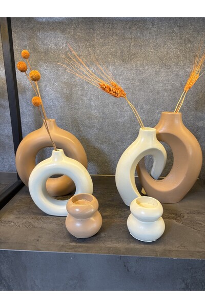 Zigzag Home Dekoratif 6 Parça Vazo ve Mumluk Seti /Halka vazo, Sarmaşık Sevgi...