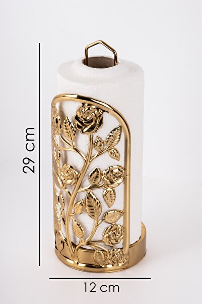 naturelove Altın Renk Gül Desenli Metal Kağıt Havluluk – Mutfak Kağıt Havlu Standı