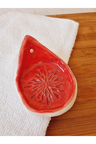 ÖZLEMKAYMAZ Seramik Stoneware Kırmızı Biberiye Ayıklama ve Sarımsak Rendesi 8.5x6.5 cm