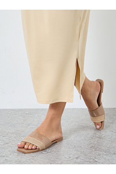 Styli Tan Woven Flat Sandals