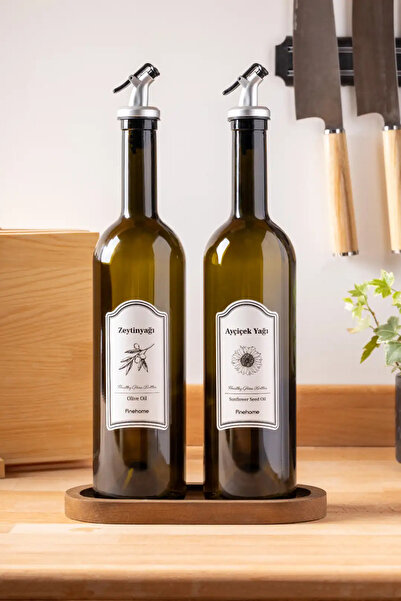 FH finehome زيت زيتون باينا مع حامل، عبوتان سعة 750 مل، لون الجوز