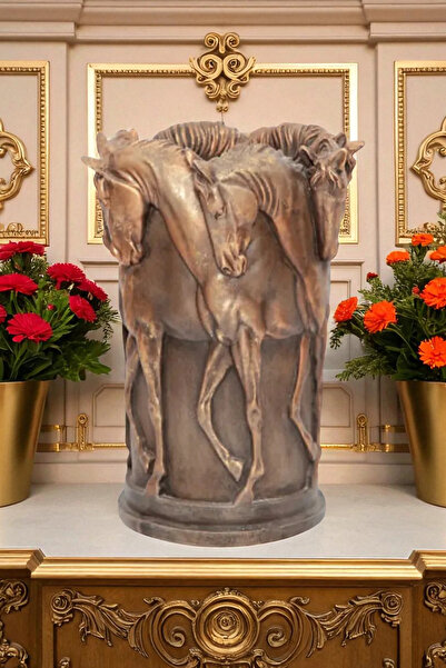 ay hediyelik Atlı Vazo Heykeli - Dekoratif Polyester 20x27 cm