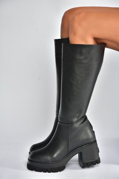 Fox Shoes V965067009 Siyah Kalın Topuklu Kadın Çizme