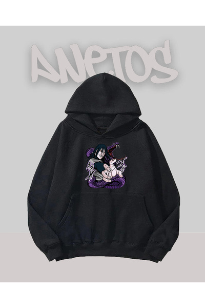 Anetos Snake Man Design Negru Față cu imprimeu Swea tricou