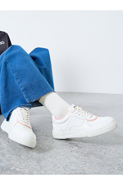 Styli White Lace Up Platform Sole Sneakers