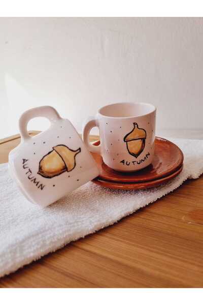 ÖZLEMKAYMAZ Ceramic Autumn Themed Iki Kisilik Turkish Coffee Cup 60ml
