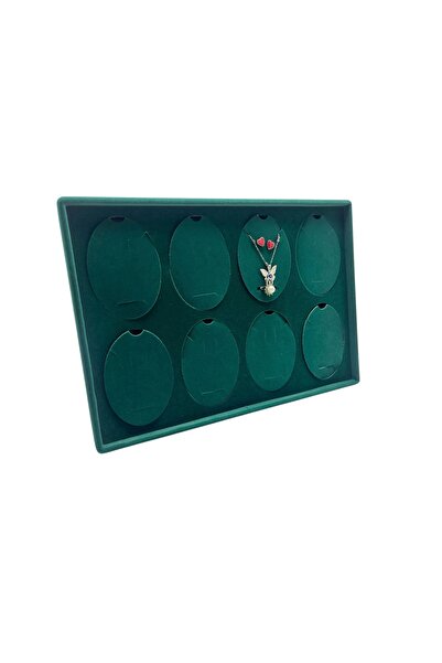 MeGass Dekor Suede Fabric Green 34-24 cm Pedestal Necklace Display Stand with 8 Pads