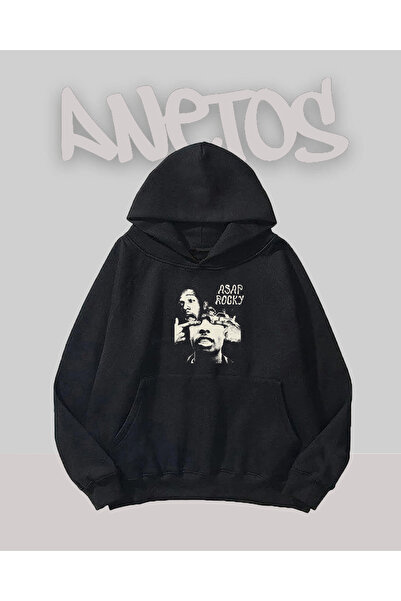 Anetos Asap Rocky 1 Design Negru Față cu imprimeu Swea tricou