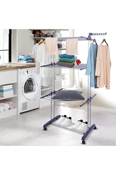 Taimi Foldable 4 Tier Clothes Drying Rack for Laundry Rolling white/black