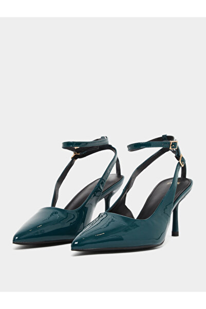 Styli Dark Green Ankle Strap Stiletto Heel Sandals