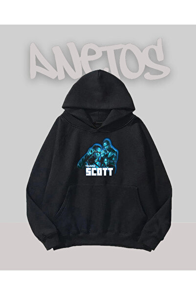 Anetos Travis Scott 9 Design Black Front cu imprimeu Swea tricou