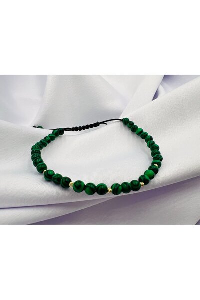 OEM Brățară cu malachit și 5 bilute din aur 14k - Reglabila