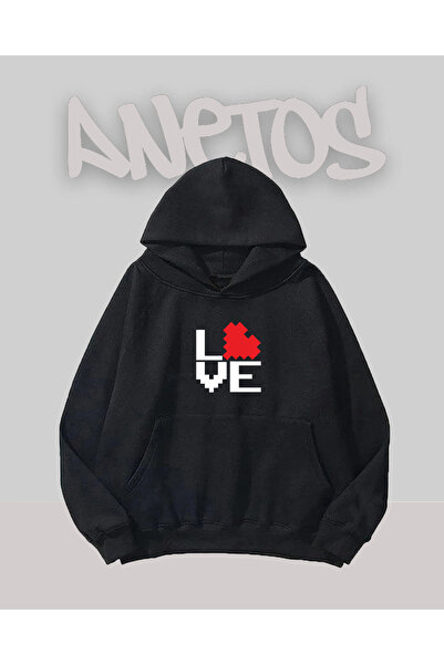 Anetos Love 2 Design Black Front cu imprimeu Swea tricou