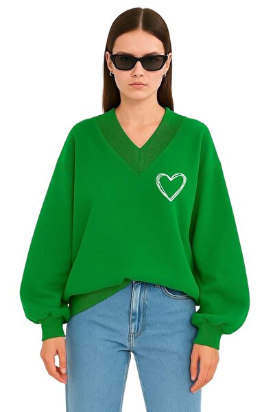 DM DOLCE MORE سترة رياضية بطبعة قلب للجنسين بياقة على شكل حرف V